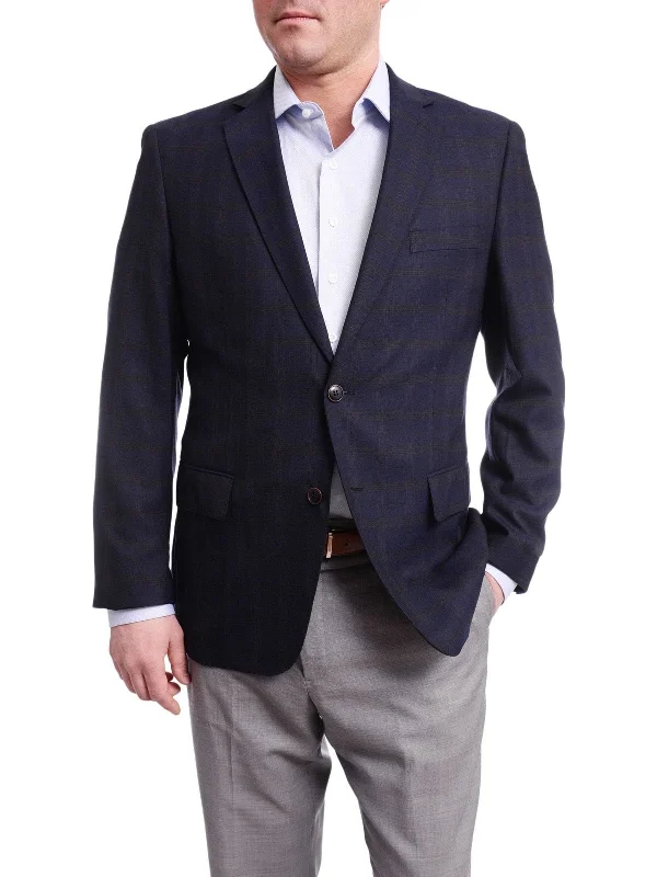 Casual Sneakers Arthur Black Classic Fit Blue With Brown Plaid Two Button Wool Blazer Sportcoat