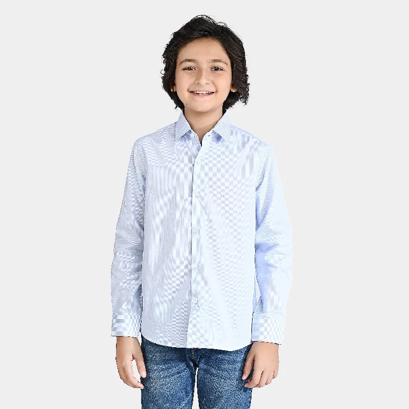 Slim-fit Trousers Boys Yarn Dyed Formal Shirt-Light Blue