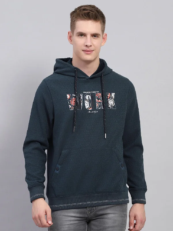 Cool Outerwear Men Green Printed Hooded Full Sleeve Sweatshirt