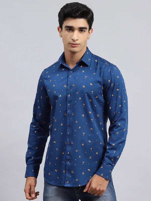 Fashion Layers Men Navy Blue Printed Shirt