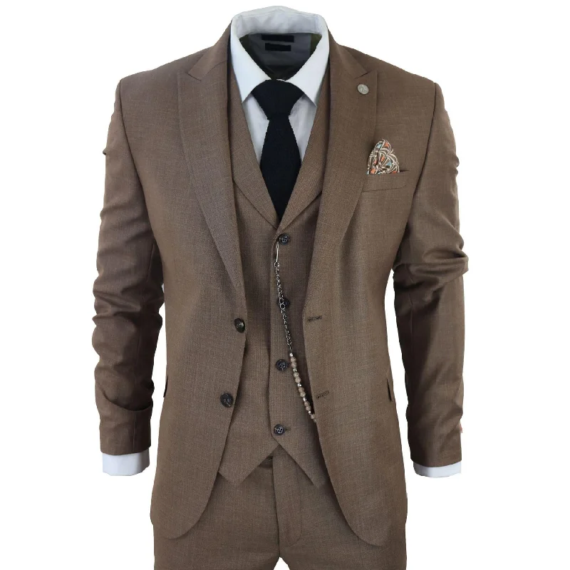 Chunky Sneakers Mens Classic 3 Piece Suit Brown Pocket Chain Wedding Tailored Fit Vintage Formal