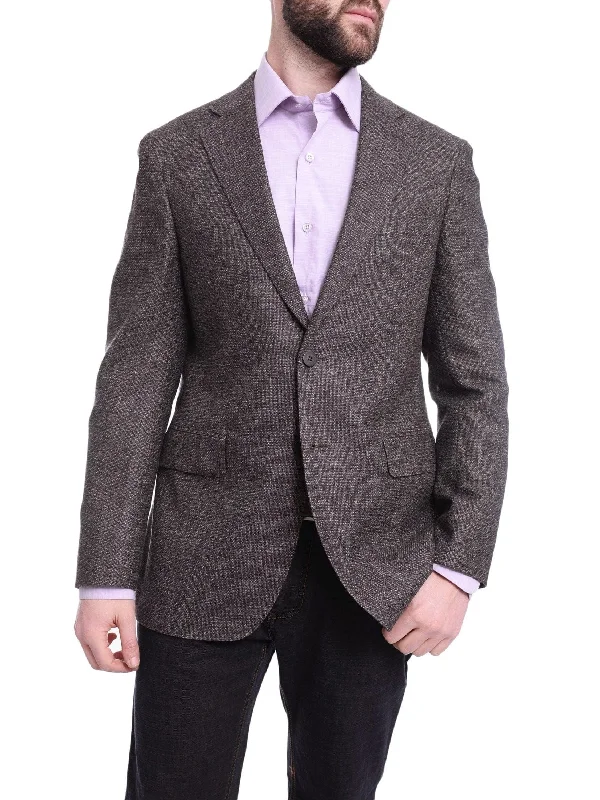 Urban Shirts Napoli Slim Fit Purple Textured Two Button Half Canvassed Wool Blazer Sportcoat