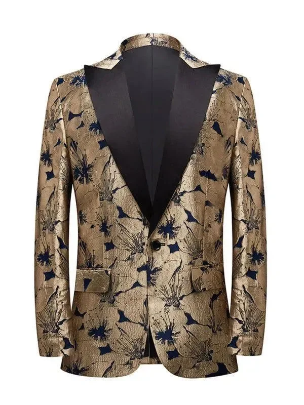 Basic Hoodies Men Blazer - Gold Pattern Tuxedo Blazer