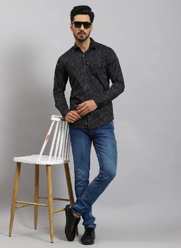 Trendy Basics Men Black Printed Pure Cotton Shirt