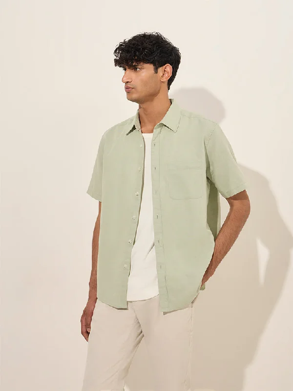 Printed Pants WES Casuals Sage Solid Relaxed-Fit Cotton-Blend Shirt