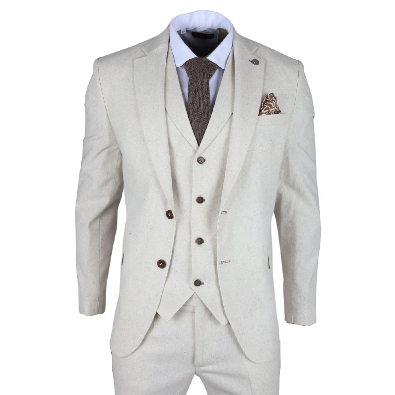 Street Denim TruClothing TP-21 - Men's Beige 3 Piece Linen Summer Suit