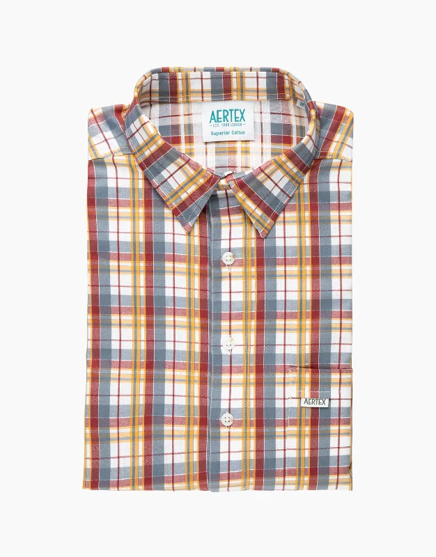 Relaxed Sweaters Aertex Taunton Yellow/Maroon/Grey Check Short Sleeve Shirt