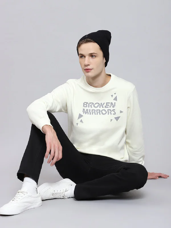 Casual Shorts Men Off White Printed Round Neck Full Sleeve Sweatshirt