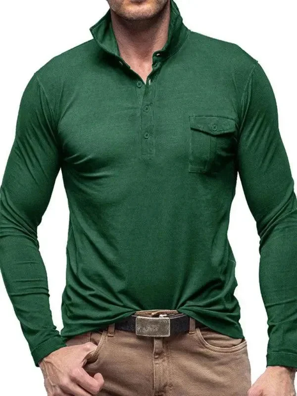 Warm Casuals Solid Long Sleeve Men Polo Shirt