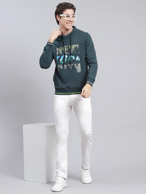 Basic Casuals Men Green Printed Cotton Blend Sweatshirt