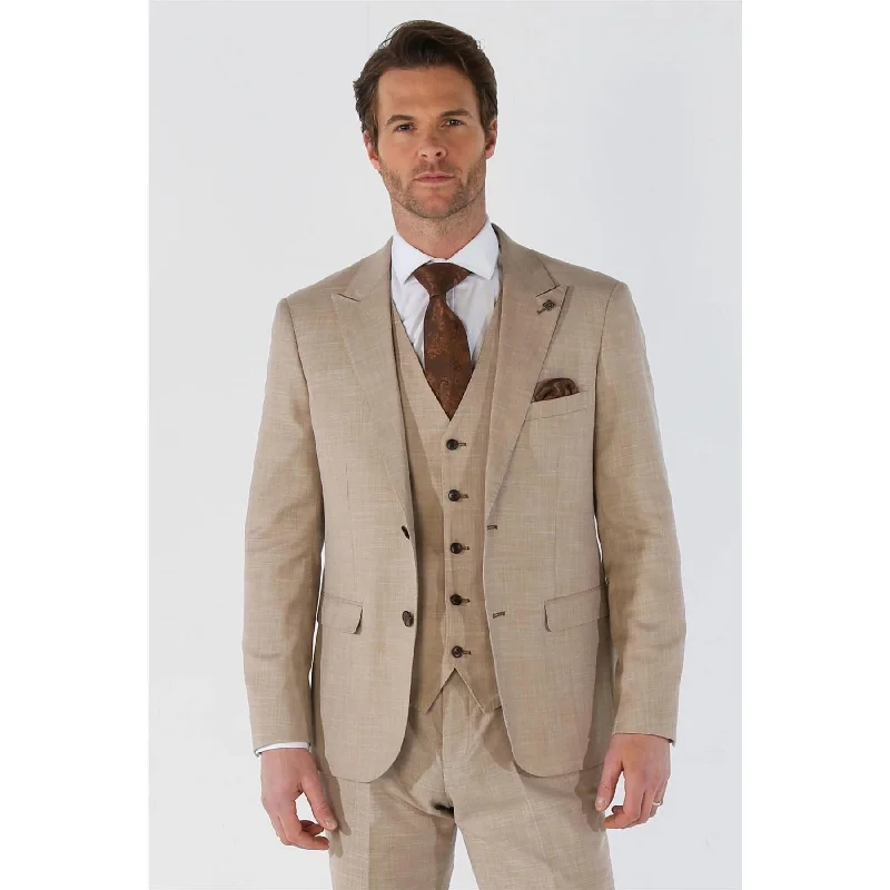 Sporty Jackets Men's Suit 3 Piece Beige Tailored Fit Summer Wedding