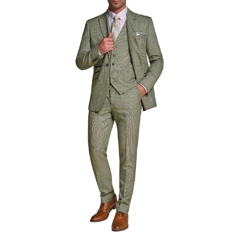 Winter Fashion Men's Suit Sage Green 3 Piece Checked Tailored Fit Formal Dress