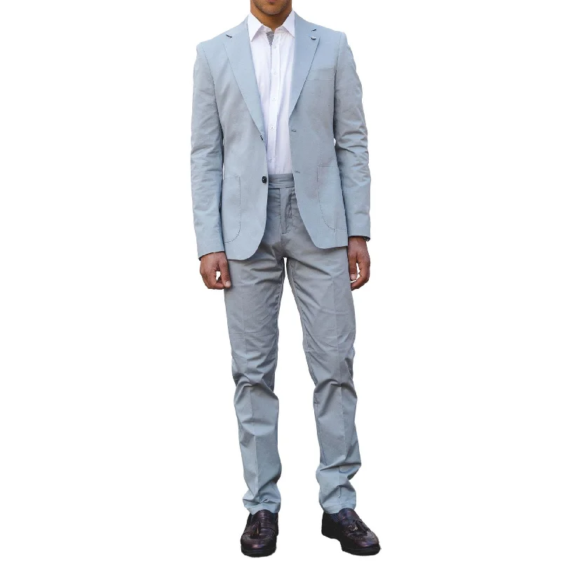 Sporty Jackets Mens 2 Piece Summer Suit Light Blue Office Wedding Smart Casual Classic Italian Tailored Fit