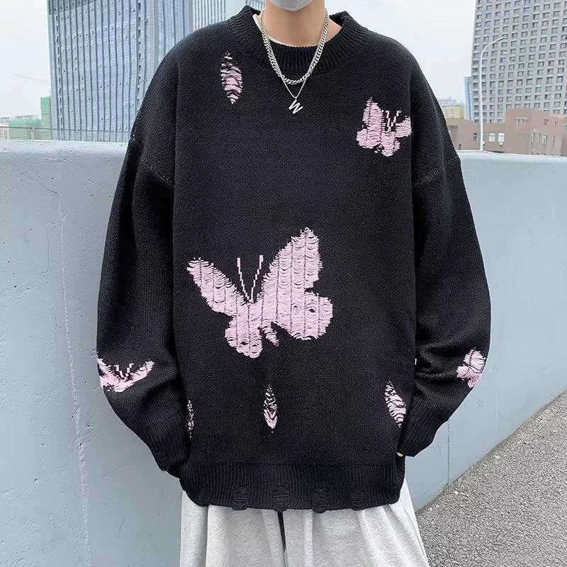 Comfortable Wardrobe Butterfly Distressed Knitted Sweater