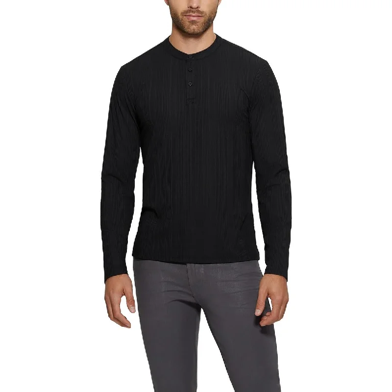 Relaxed Shirts Guess Mens Ribbed Ribbed Knit Henley Shirt