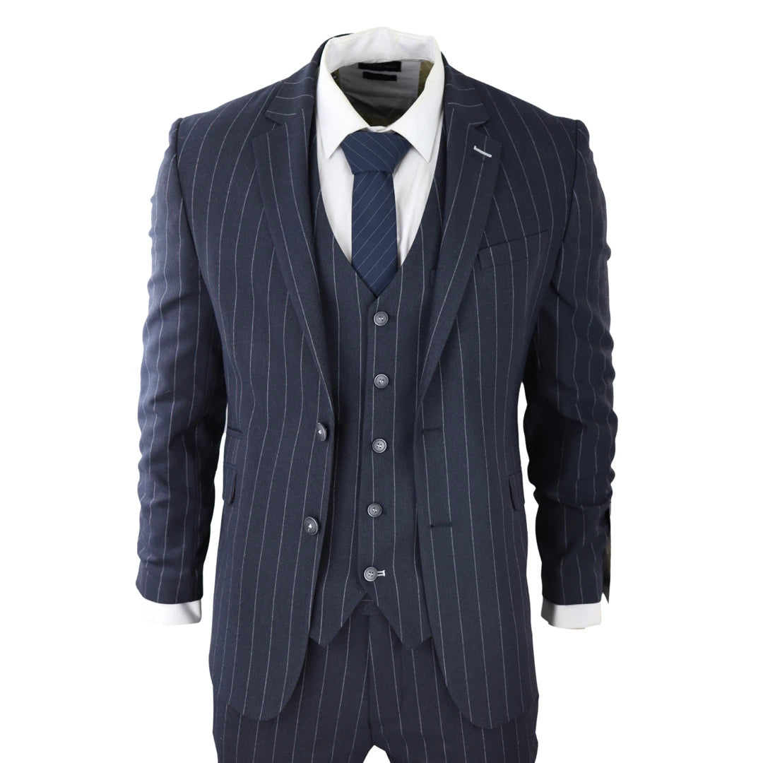 Versatile Outfits Invincible - Men's 3 Piece Suit Pinstripe Navy Classic 1920s Wedding