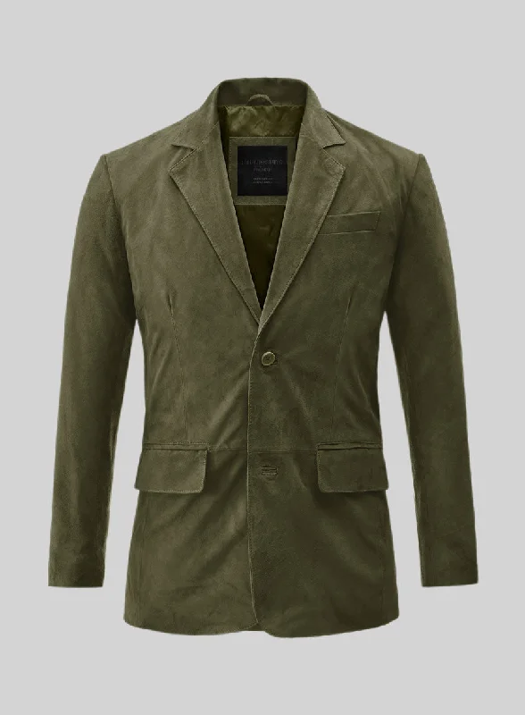 Winter Fashion Woodland Green Suede Leather Blazer