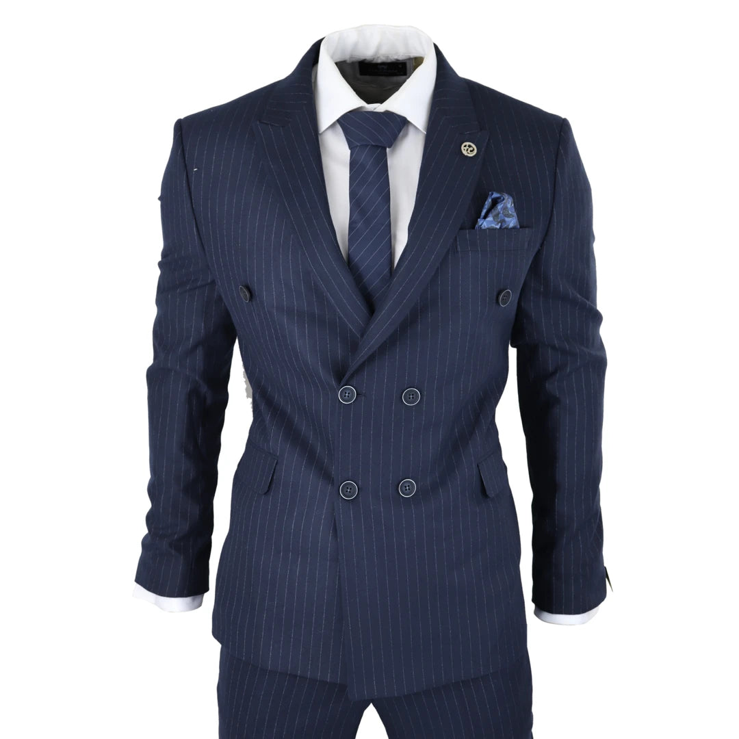 Casual Cardigans AK-16 - Men's Double Breasted Suit Navy Pinstripe 1920s Gangster Blinders Wedding