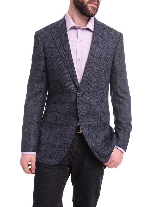 Preppy Pants Napoli Slim Fit Blue With Navy Windowpane Half Canvassed Wool Blazer Sportcoat