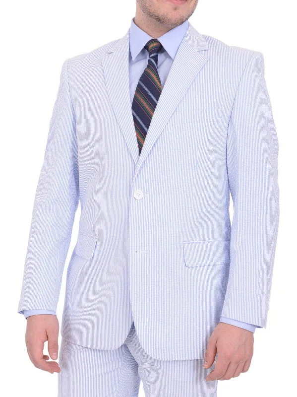 Modern Coats Emigre Classic Fit Blue Seersucker Blazer