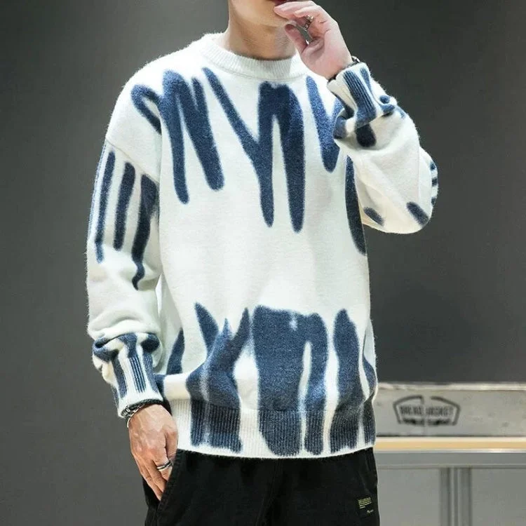 Slim-fit Trousers Spray Paint Soft Touch Knitted Sweater