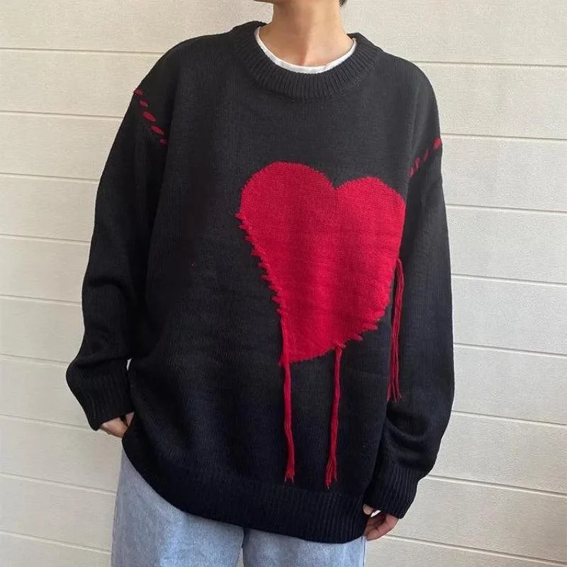 Stylish Footwear Weirdcore Heart Embroidered Sweater