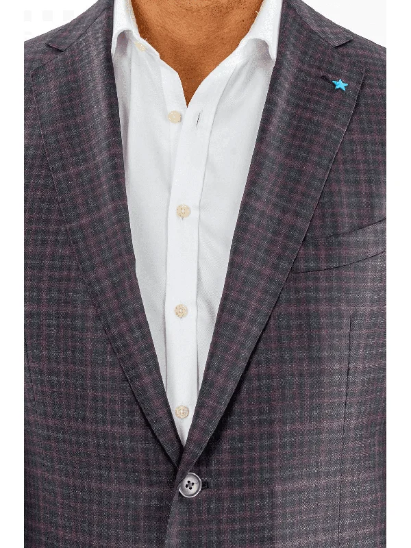 All-Season Jackets Blujacket Mens Gray & Purple Plaid Reda Wool Regular Fit Blazer Sportcoat