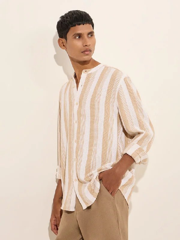 Smart Jeans ETA Beige Stripe Printed Relaxed-Fit Cotton Shirt