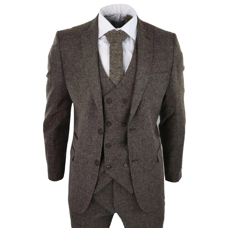 Sportswear Styles Mens Wool 3 Piece Suit Double Breast Waistcoat Tweed Blinders Classic 1920s Oak