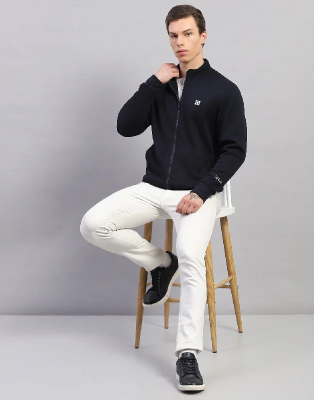 Relaxed Footwear Men Navy Blue Solid Round Neck Full Sleeve Sweatshirt