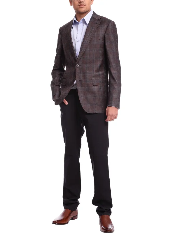 Printed Pants Napoli Slim Fit Brown & Blue Plaid Half Canvassed Reda Wool Blazer Sportcoat