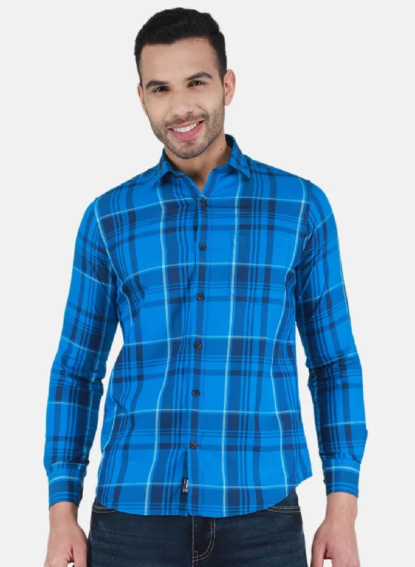 Classic Outerwear Men Blue Check Shirt