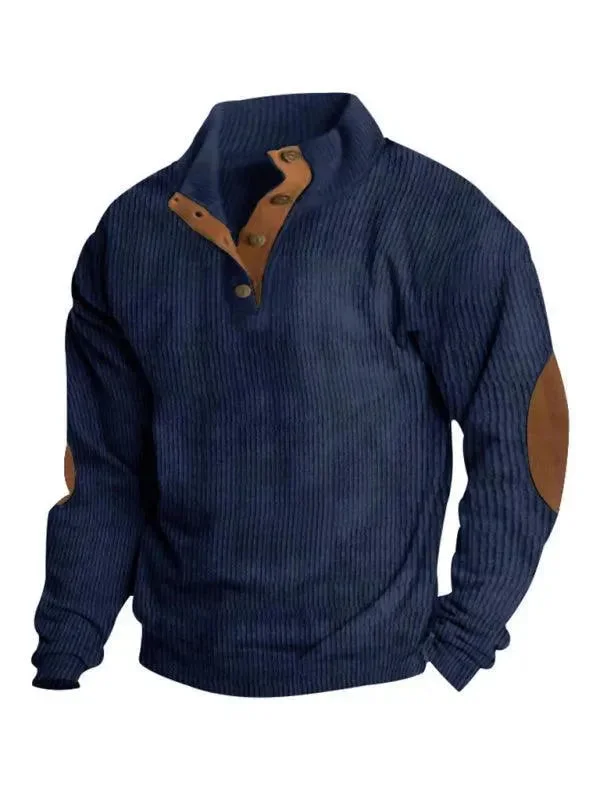 Functional Shirts Stand Collar Corduroy Men Sweatshirt