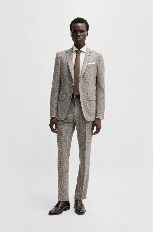 All-Season Jackets Italian Virgin Wool Houndstooth Suit - Beige