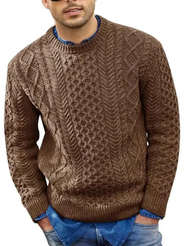 Cool T-shirts Knitted Round Neck Cable Men Pullover Sweater