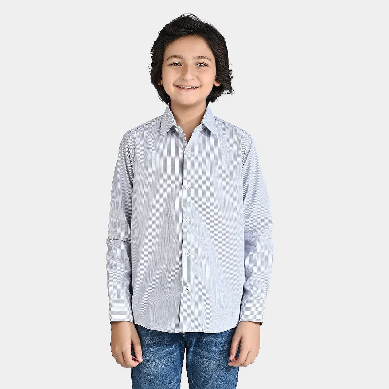 Designer Ties Boys Yarn Dyed Formal Shirt-Grey/Stripe