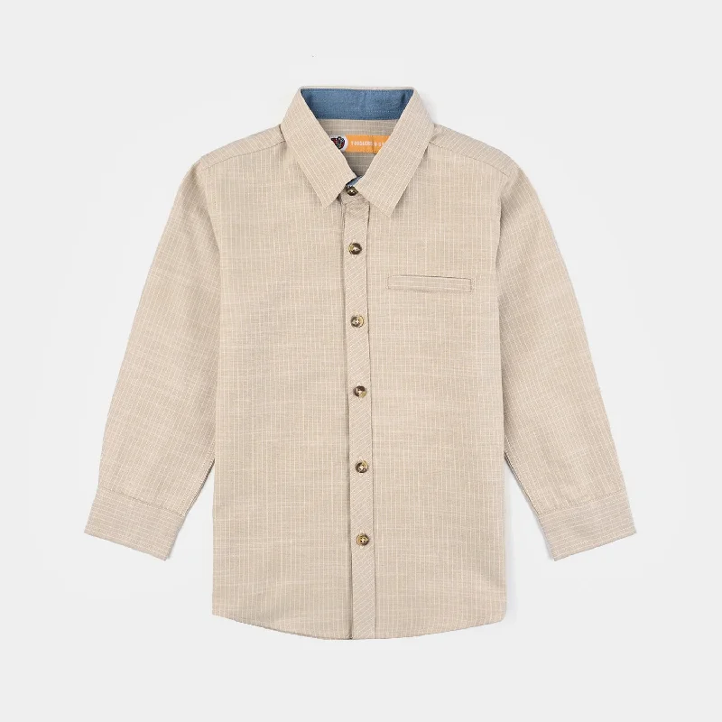 All-Season Jackets Boys Yarn Dyed Casual Shirt F/S (Oxford)-BEIGE