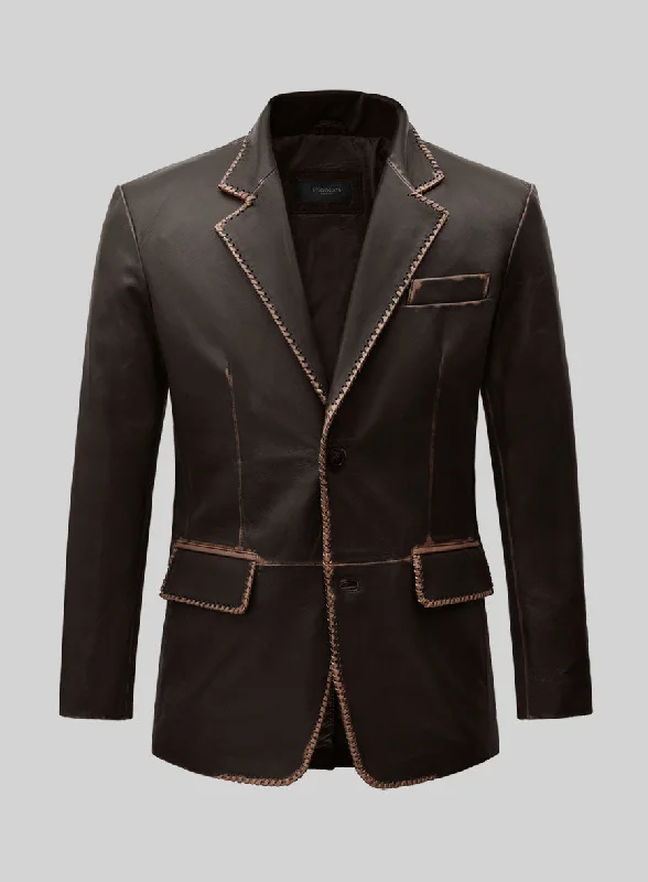 Fashion Hoodies Rubbed Brown Medieval Leather Blazer