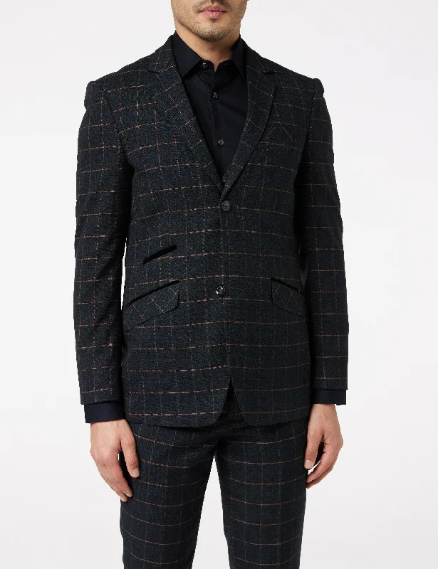 Stylish Footwear ORANGE GRID CHECK ON BLACK JACKET & WAISTCOAT