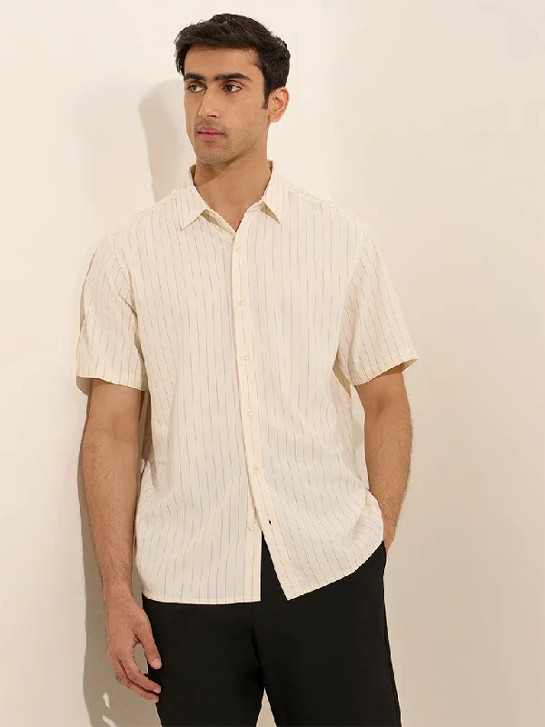 Casual Looks Ascot Off-White Pinstriped Relaxed-Fit Shirt