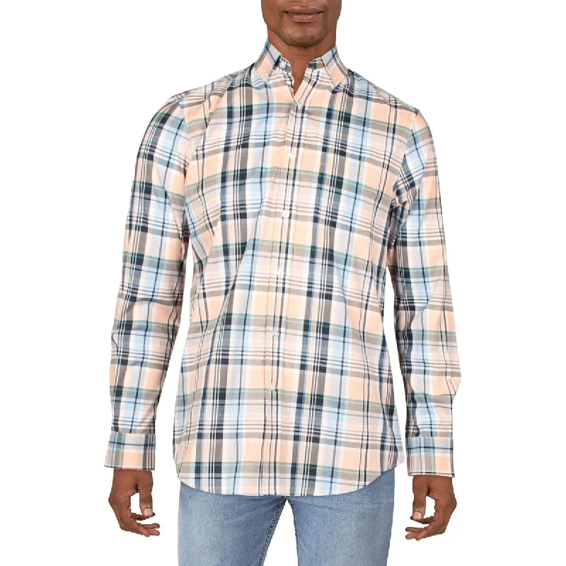 Fashion Sweaters Club Room Mens Plaid Stretch Button-Down Shirt