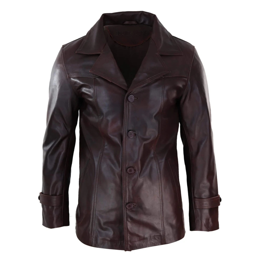 Functional Shirts Men's Leather Coat Jacket Classic Wine Black Fit