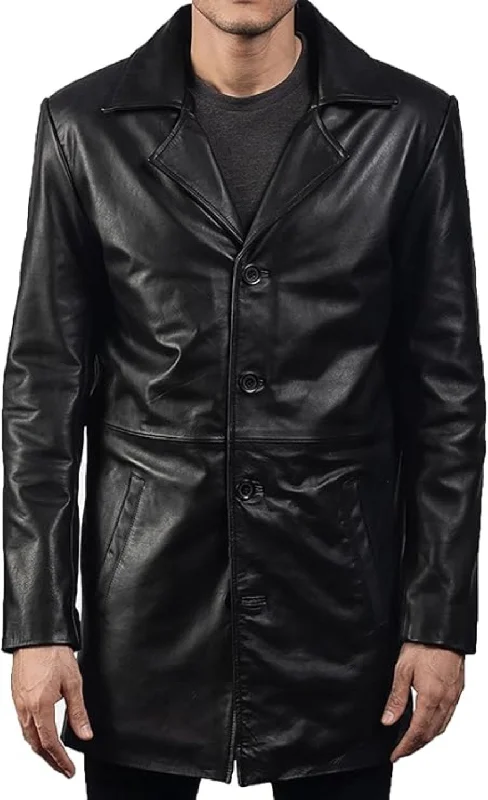 Comfortable Suits Mens Black  Leather Coat Genuine Nappa Sheepskin