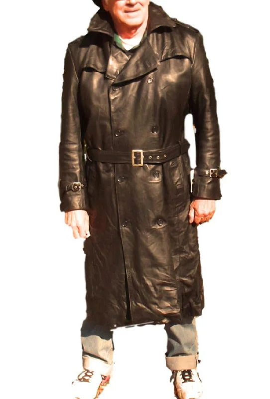 Casual Suits Mens Black Leather Trench Coat Full Length | Double Breasted