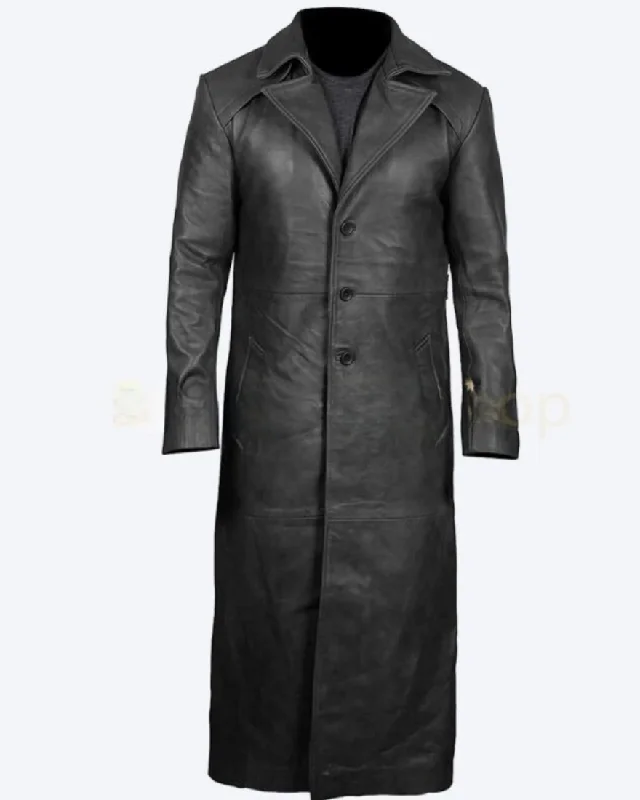 Stylish Casuals Mens Leather Trench Coat Full Length