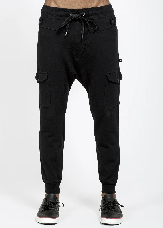 Stylish Polos Konus Men's Drop Crotch Cargo Pockets Sweatpants in Black