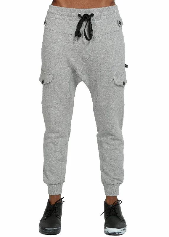 Trench Coats Konus Men's Drop Crotch Cargo Pockets Sweatpants in Gray