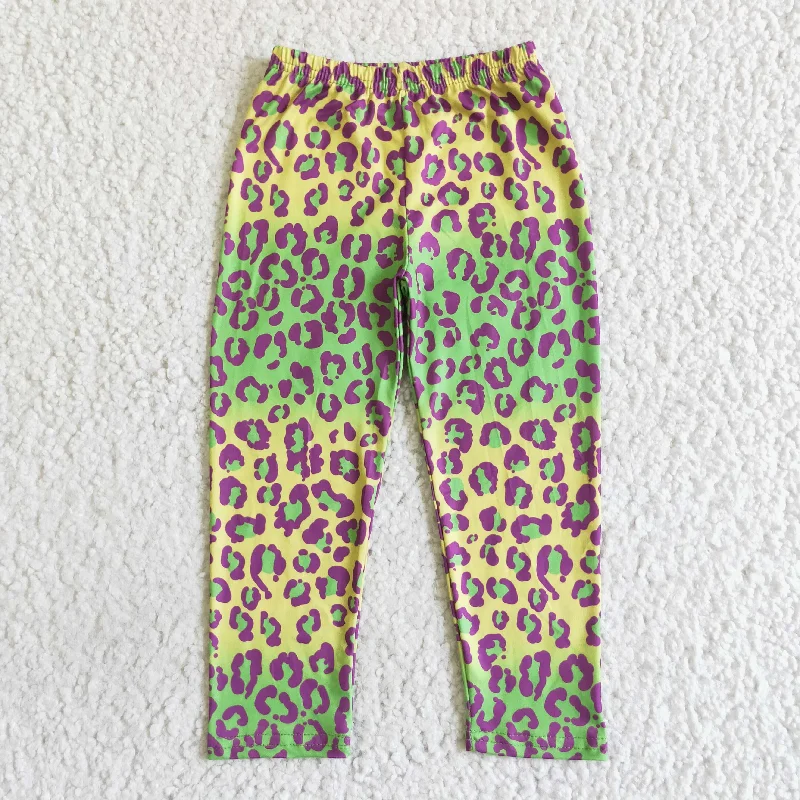 Bomber Jackets P0013 Girls Long Pants Green Leopard Trousers Pants