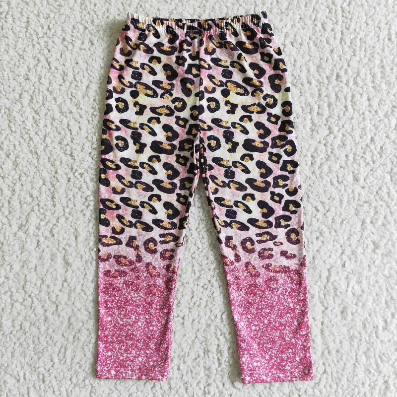 Weekend Tops P0016 Girls Long PantsPink Leopard Trousers Pants