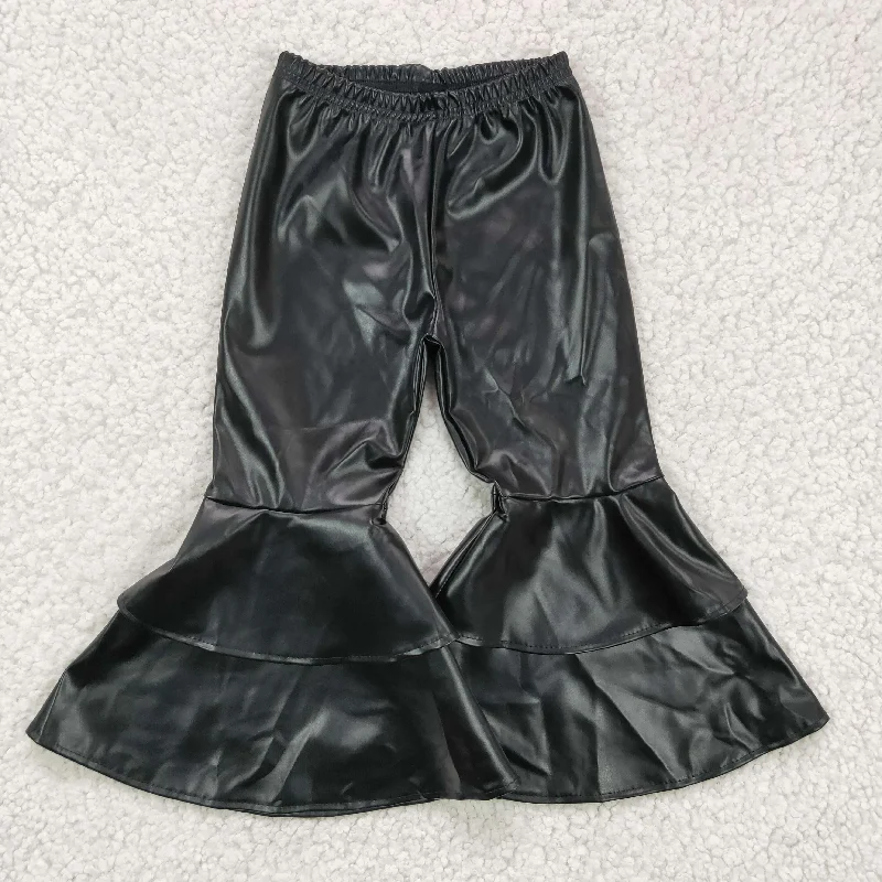 Casual Cardigans P0034 Girls Black Long Pants Leather Trousers